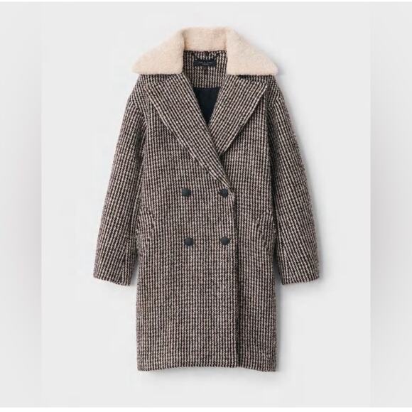 Rag & Bone Mina Houndstooth Brown Plaid Wool Coat XL - Picture 1 of 12